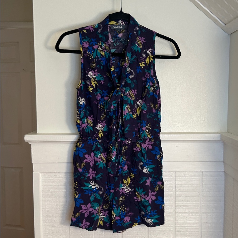 ModCloth Lemur Jungle Print Romper size small - Picture 2 of 6